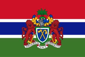 The official current flag and coat of arms of Republic of Gambia. State flag of Gambia texture. Illustration. photo