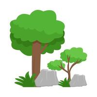 tree, grass with stone illustration vector