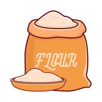 flour bag with flour in plate illustration vector