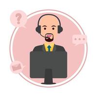 call center work in front computer with answer customer questions illustration vector