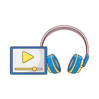 headphone with video in tab illustration vector