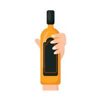 botella alcohol en mano ilustración vector