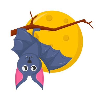bat in twigs with full moon illustration
