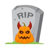 pumpkin halloween devil in tombstone illustration vector