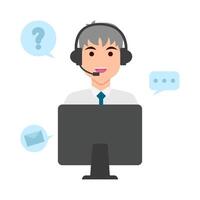 call center work in front computer with answer customer questions illustration vector