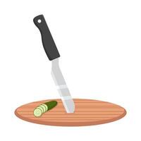 knife with cucumber in cutting board illustration vector