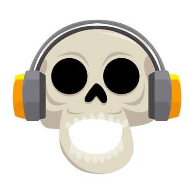 headphone in skull illustration