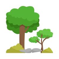 tree, grass with stone illustration vector