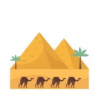 pyramid, camel with palm tree illustration vector