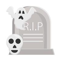 skull with ghost in graveyard illustration vector