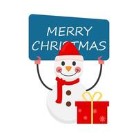 bandera alegre Navidad en monigote de nieve con regalo caja ilustración vector