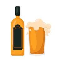 bottle alcohol with beer illustration vector