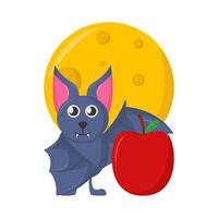 apple in bat with full moon illustration vector