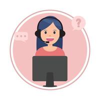 call center work in front computer with answer customer questions illustration vector