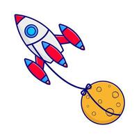 rocket fly with moon illustration vector