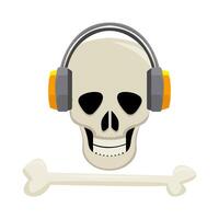 headphone in skull with bone illustration vector