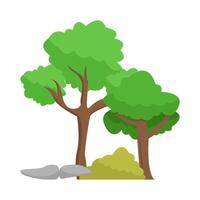 tree, grass with stone illustration vector