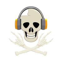 headphone in skull with bone illustration vector