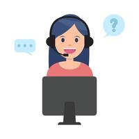 call center work in front computer with answer customer questions illustration vector