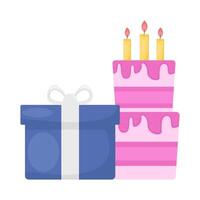 birthday cake with gift box illustration vector