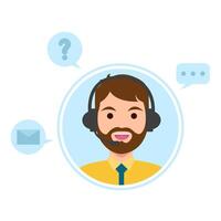 call center work in front computer with answer customer questions illustration vector