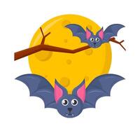 bat in twigs with full moon illustration vector