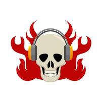 headphone in skull with fire illustration vector