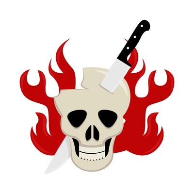 knife in skull with fire illustration