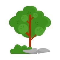 tree, grass with stone illustration vector