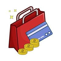 shopping bag, debit card with money coin illustration vector