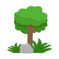 tree, grass with stone illustration vector