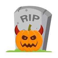 pumpkin halloween devil in tombstone illustration vector