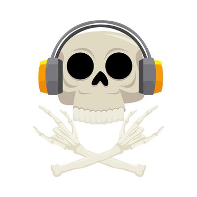 headphone in skull with bone illustration