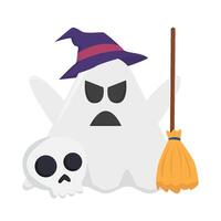 fantasma, Escoba con cráneo ilustración vector