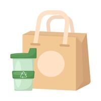 paperbag with cup plastic recycling illustration vector