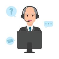 call center work in front computer with answer customer questions illustration vector