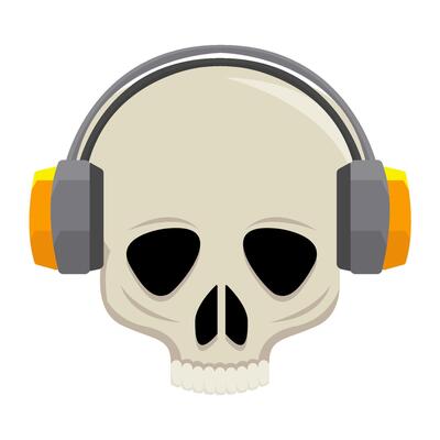 headphone in skull illustration