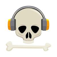 headphone in skull with bone illustration vector