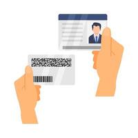 carné de identidad tarjeta con código carné de identidad tarjeta en mano ilustración vector
