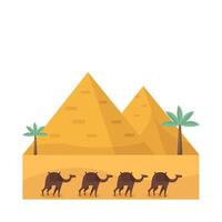 pyramid, palm tree with camel illustration vector