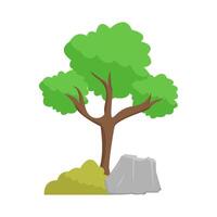 tree, grass with stone illustration vector