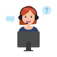 call center work in front computer with answer customer questions illustration vector