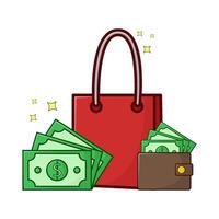 shopping bag, money in wallet with money illustration vector