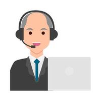 call center work in front computer illustration vector