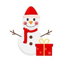 snowman with gift box christmas illustration vector