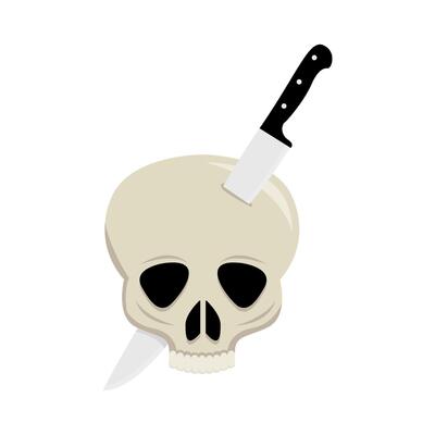 knife in skull illustration