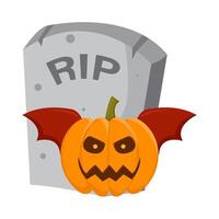 pumpkin halloween bat in tombstone illustration vector