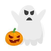 ghost with pumpkin halloween illustration vector
