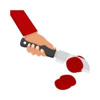 knife in hand piece tomato illustration vector