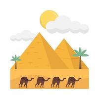 pyramid, sun summer, palm tree with camel illustration vector